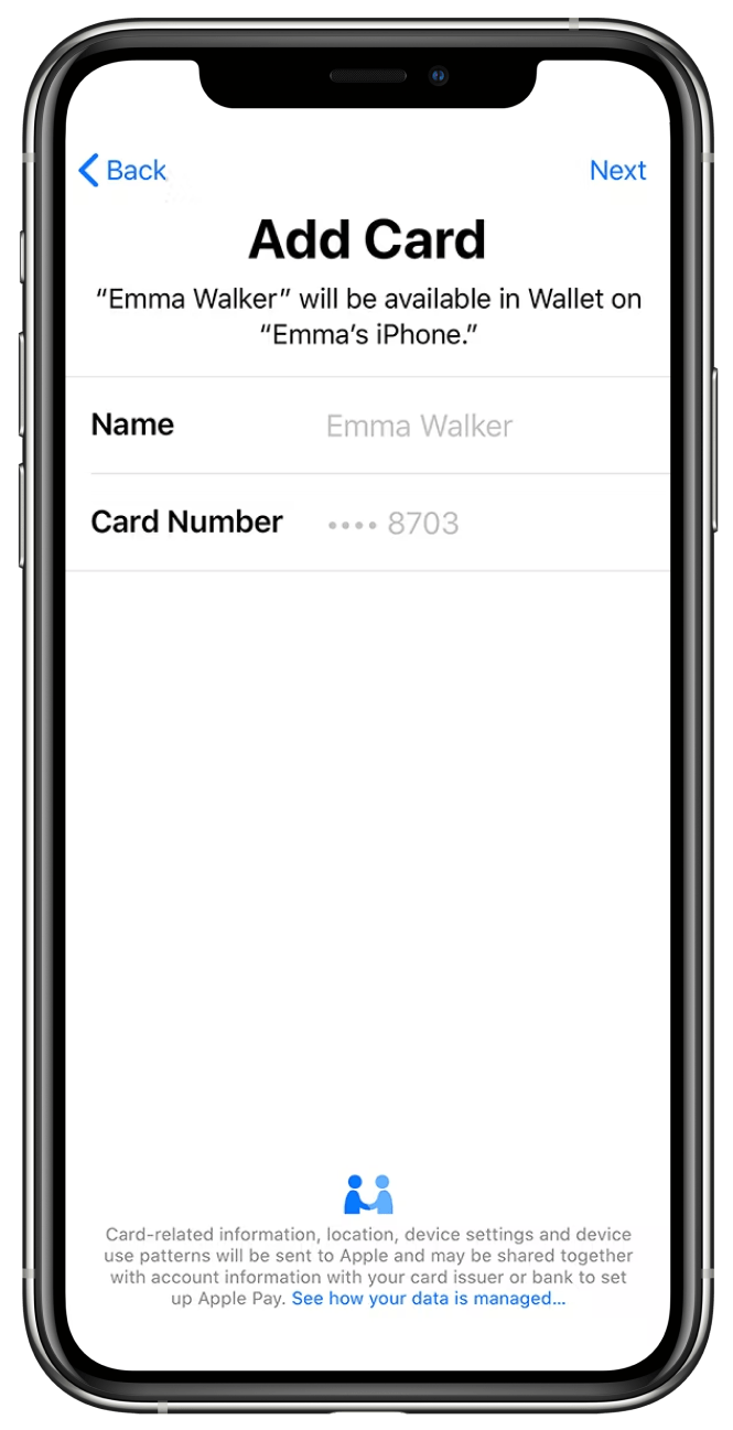 phone with manual card add screen on Apple